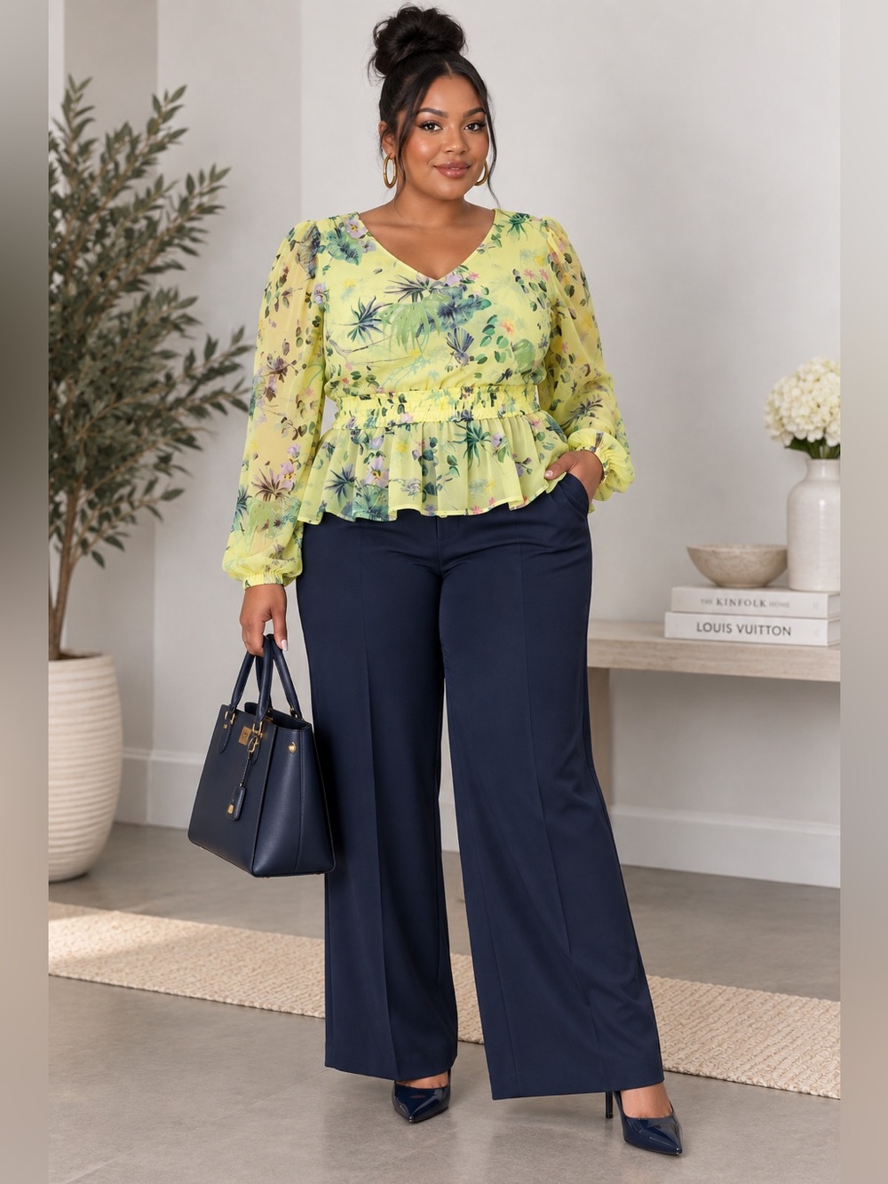 INC International Concepts Yellow Floral Top